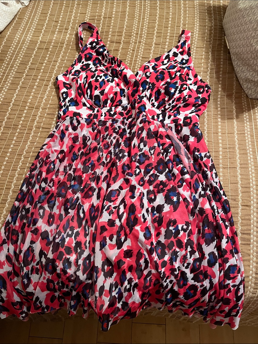 BloomChic Pink Red Leopard Print One-Piece Swimdress